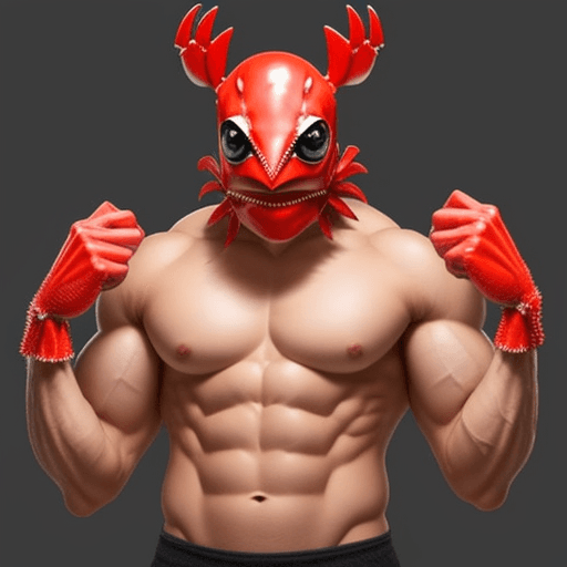 AI generated: a men with a crab head and have many muscies