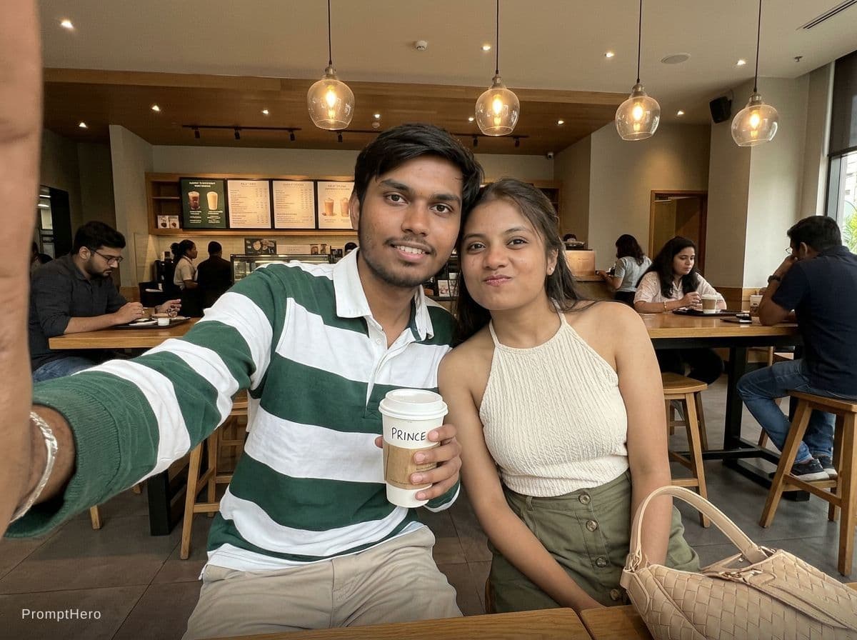 AI generated: Ultra-realistic handheld MOBILE selfie photo (NOT DSLR), captured on a modern smartphone camera, fro...