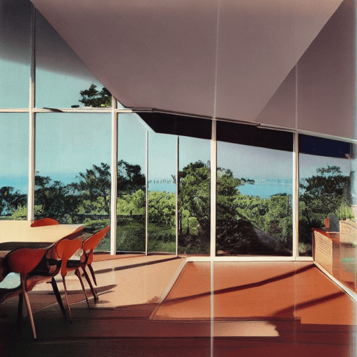 AI generated: Hyper realistic eye level exterior photo of a mid century modern style house overlooking the ocean, ...