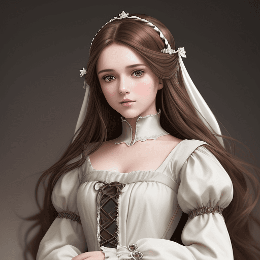 AI generated: brown hair woman in medieval era dress, in the style of light white and dark silver, y2k aesthetic, ...