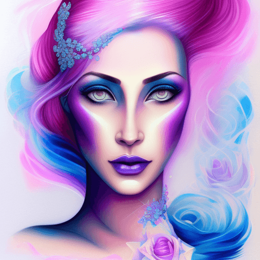 AI generated: beauty beautiful dreamlike  model expressive gaze prismatic tattoo designs by karimah,  rose and lil...