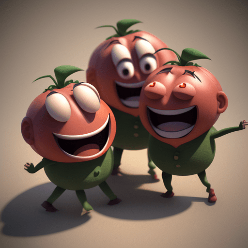 AI generated: Hyper realistic 3d render of 1 tomatomans talking and laughing, funny , weird