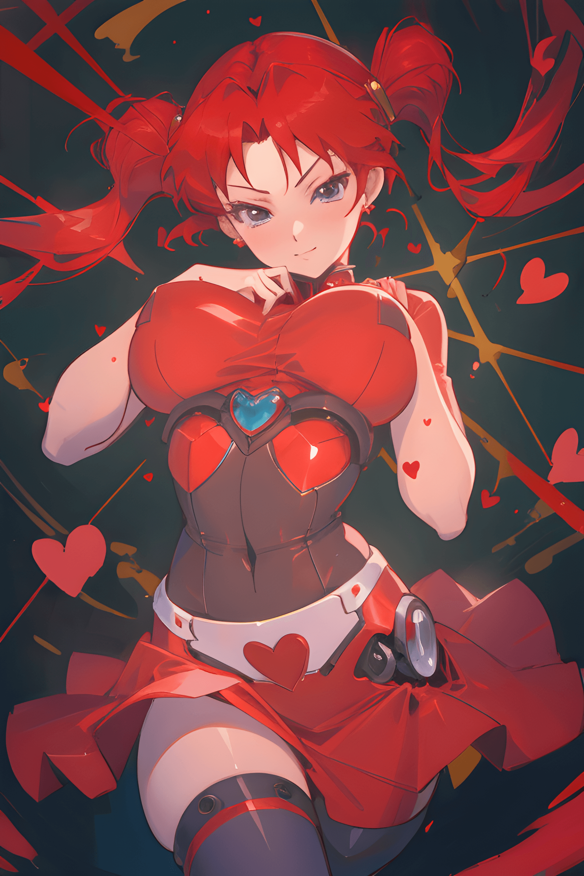 AI generated: a pretty woman with red hair wearing a red dress, by Kamagurka, pixiv, digital art, red hearts, artg...
