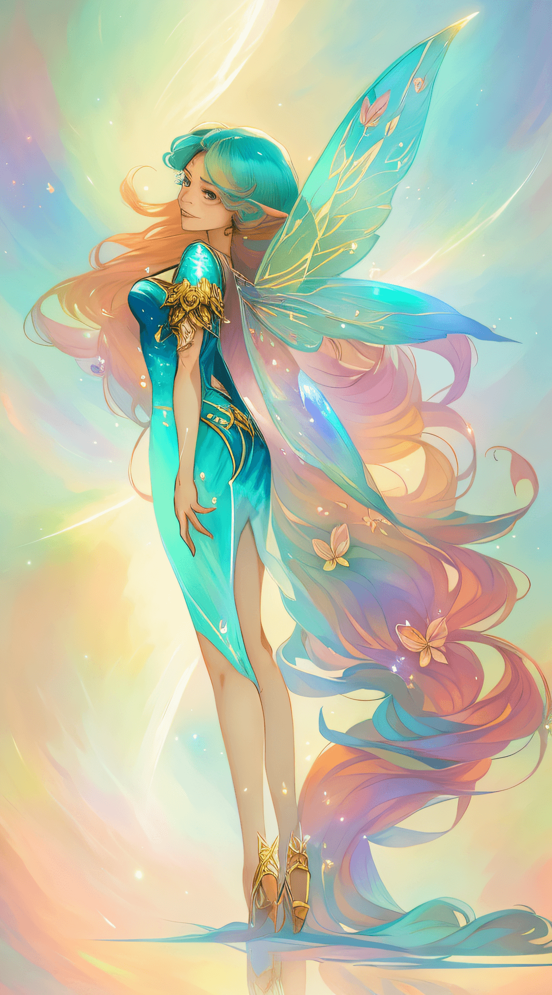 AI generated: anime - style image of a woman dressed in a fairy costume, by Yang J, astral fairy, beautiful full b...