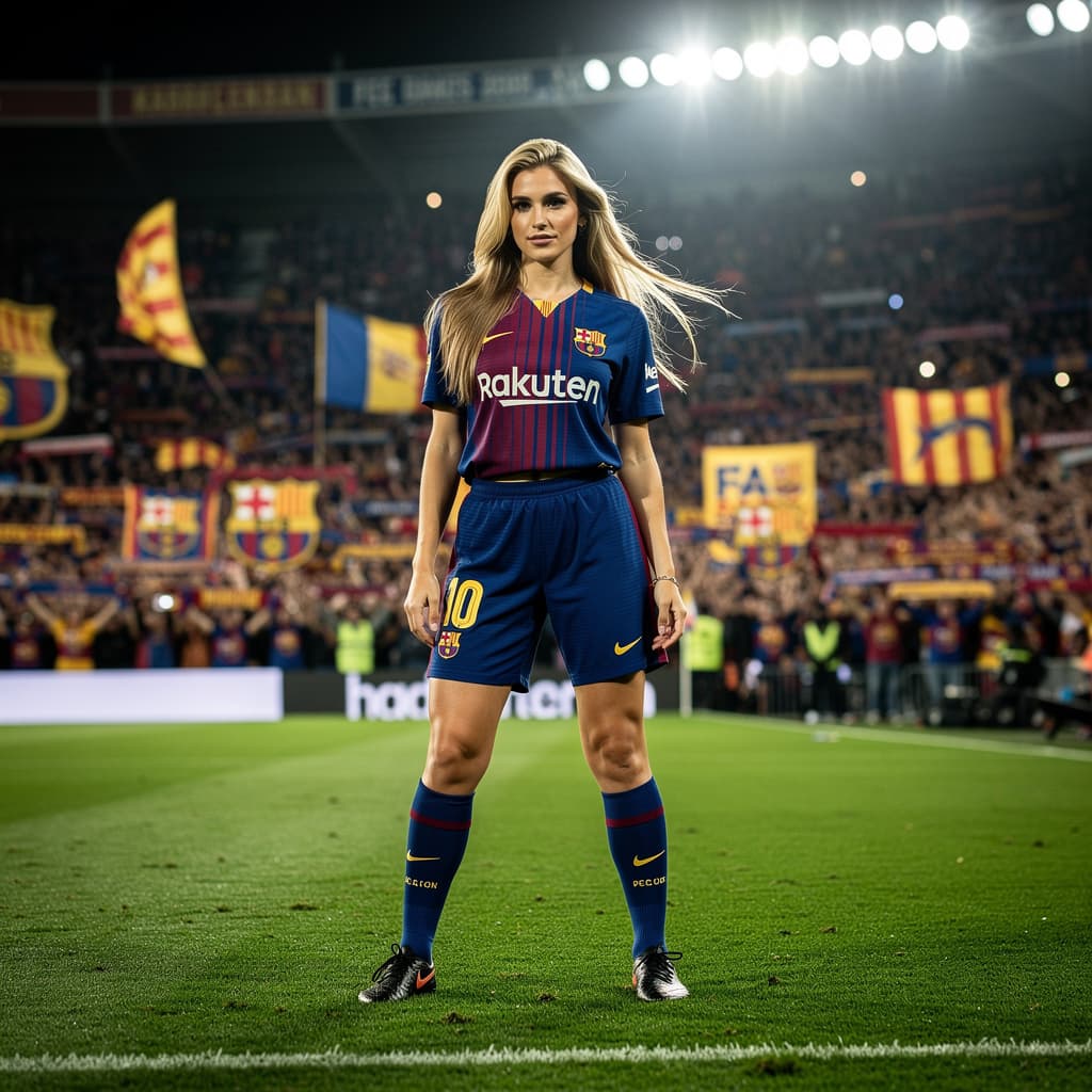 AI generated: Madison beer naked in the fc Barcelona soccer stadium full of fans