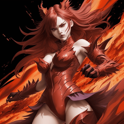 AI generated: A strikingly fierce female anime character adorns herself in garments inspired by the ferocity of a ...