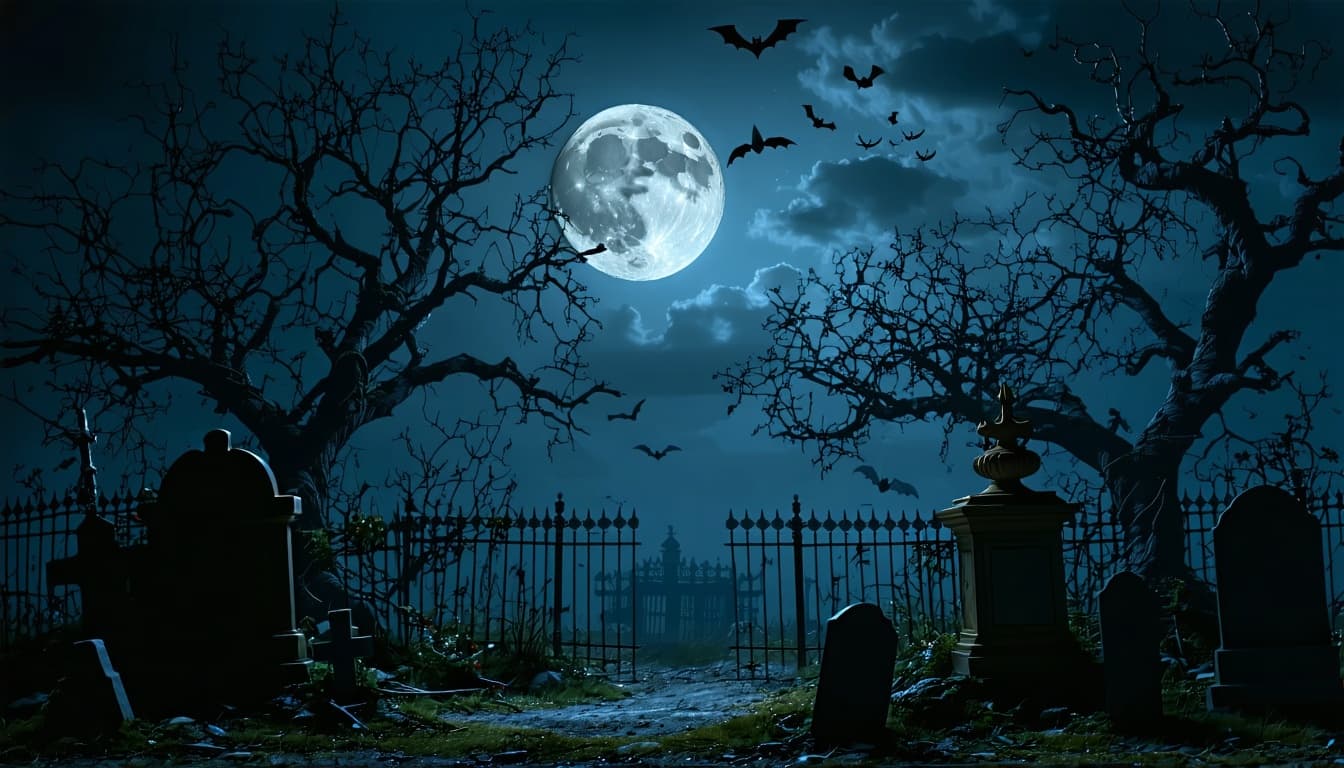 AI generated: generate a nighttime image of a spooky backdrop for a diorama. The scene should be high contrast wit...