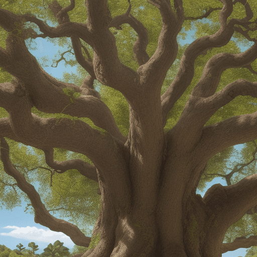 AI generated: Close-up, master piece of art, full detailed Andean oak tree, highlighting its foliage, detailed bra...