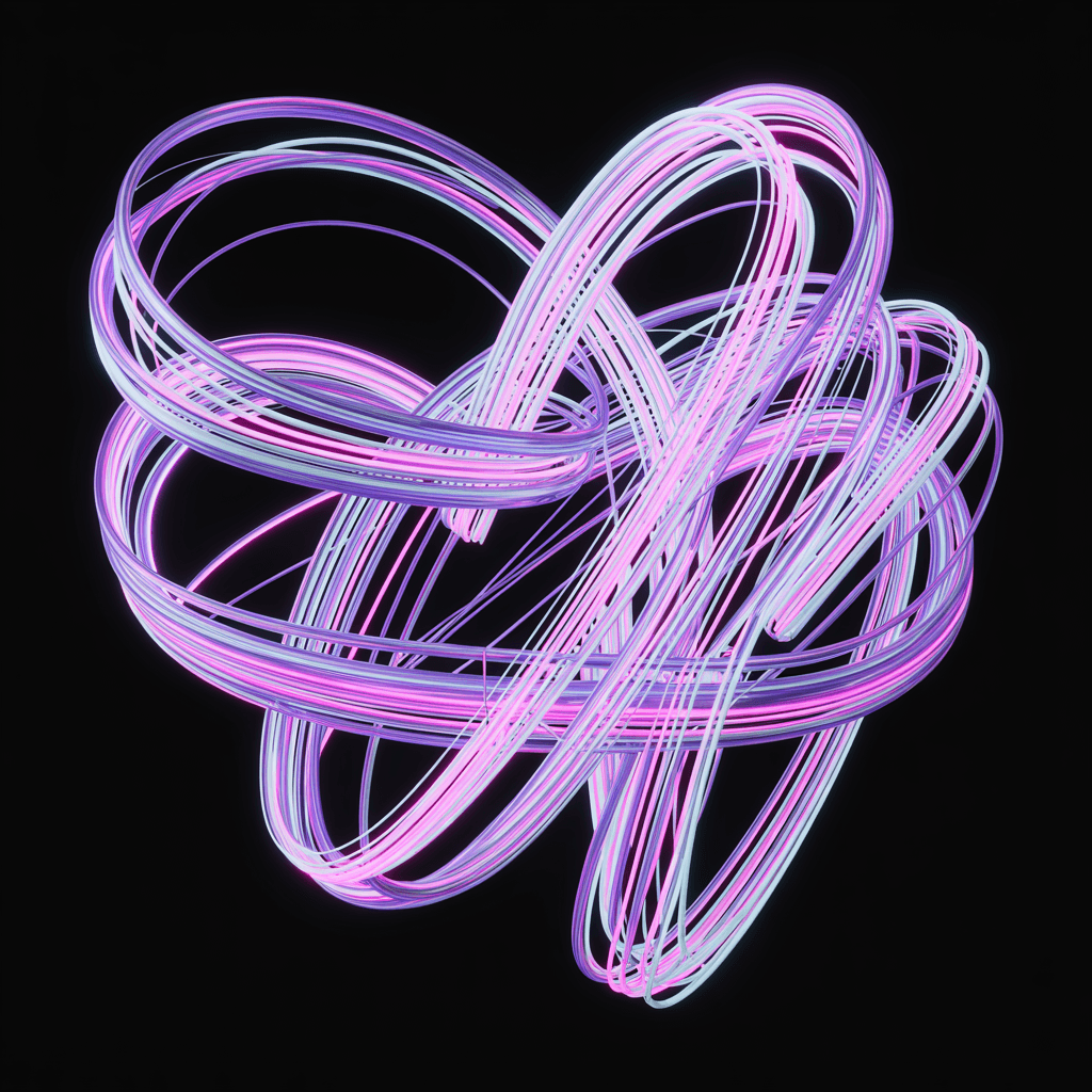AI generated: Abstract design featuring swirling, glowing lines of vibrant purple, pink, and light blue hues. The ...