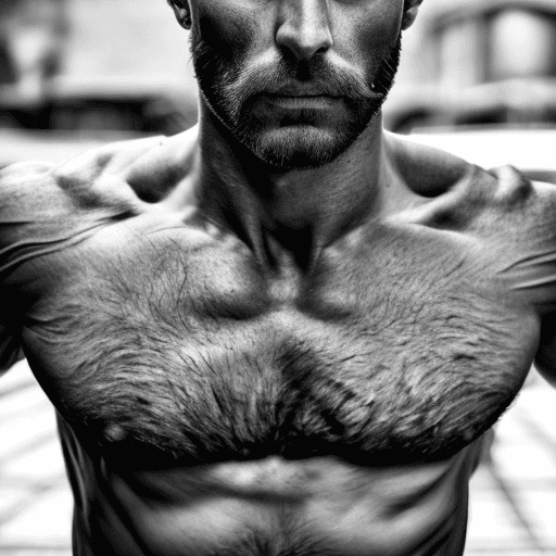 AI generated: 9:16 long shot wide angle photo of a rugged dark stubbled face Italian John Doe macho trucker extrem...