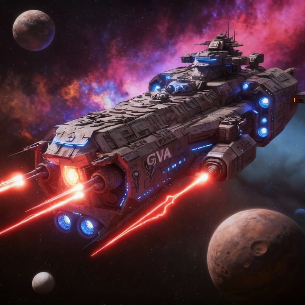 AI generated: Reimagine, in detail, the alien spaceship to show a new design. Reposition and add or change paint c...