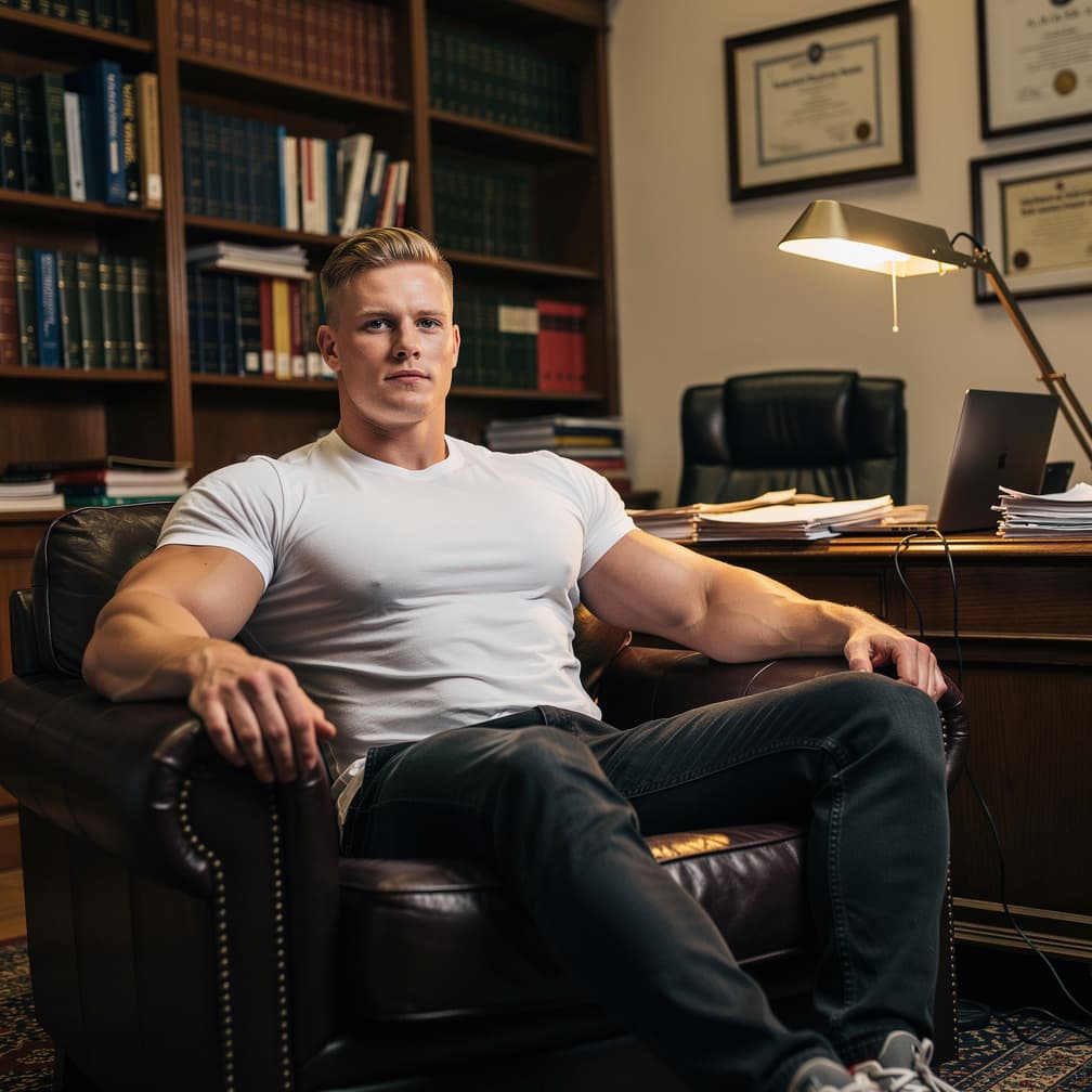 AI generated: Wearing a tight tee shirt, male muscular 20-year-old male bodybuilder, blonde hair,  blue eyed bodyb...