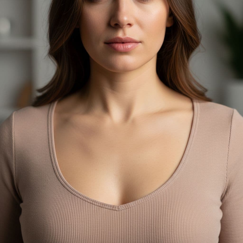 AI generated: 30 year old woman zoomed in higher detailed rendition of this photo with increasing the subjects bre...