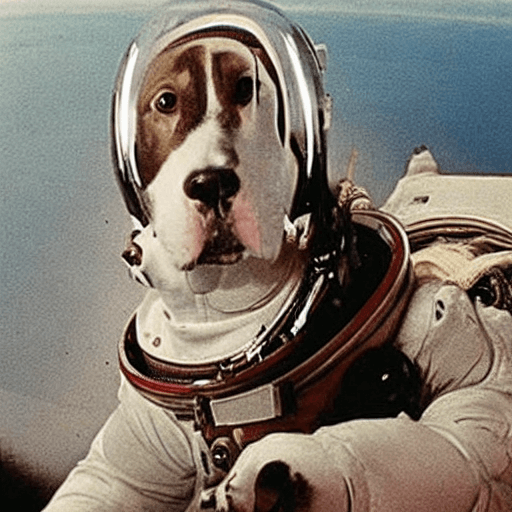 AI generated: A dog named Laika who went to space in a rocket.