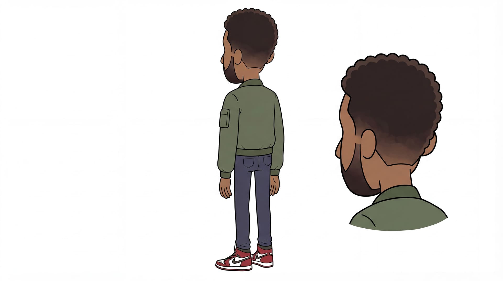 AI generated: 3/4 Rear: perspective for head and body.  Make sure it aligns with the reference image with all part...
