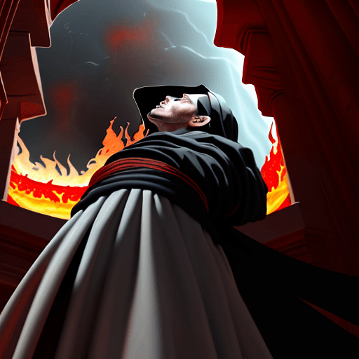 AI generated: Joshua son of Nun looking up at the pillar of fire before crossing the red sea, 8k resolution, faith...