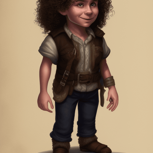 AI generated: full-body realistic, illustration, halfling with curly hair
