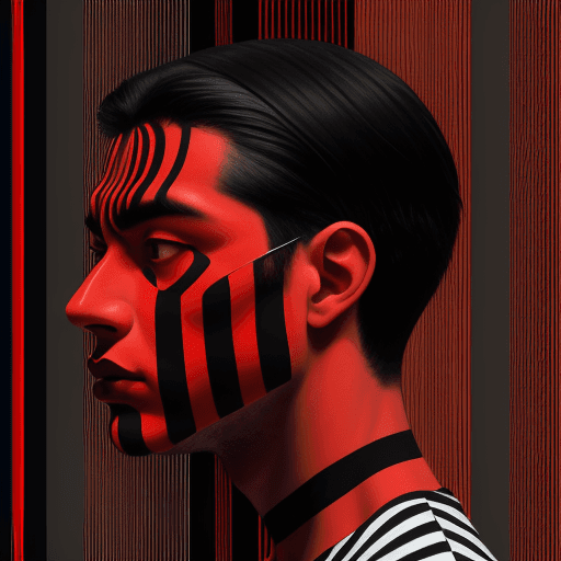 AI generated: modern art, man model face side with minimalist overlay of stripes graphic design, flat, focus on th...