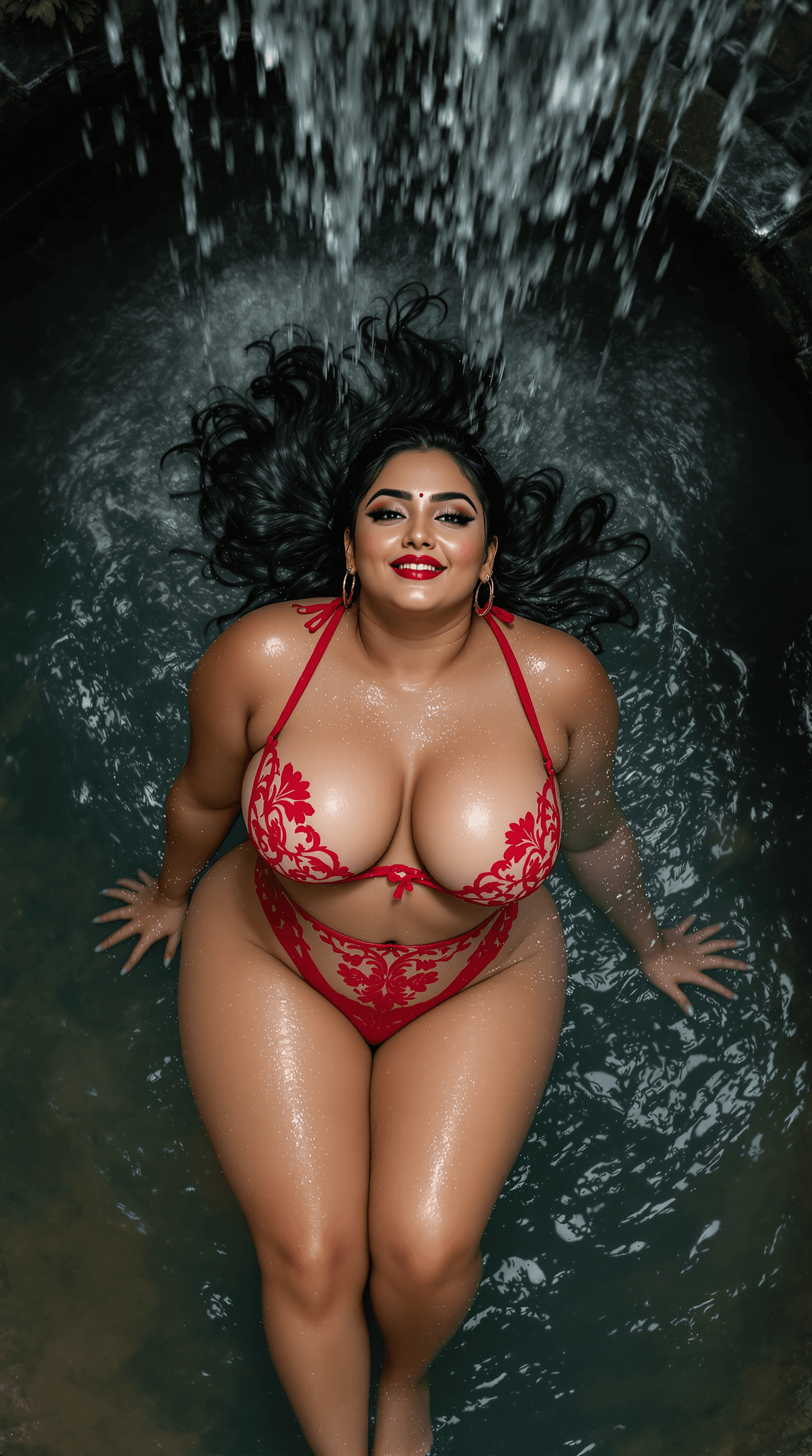 AI generated: Top view , full body front huge   curved shape hip image of a 25 year old plus size sexy hourglass f...
