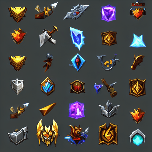 AI generated: video games icons, 2d icons, rpg skills icons, world of warcraft items icons, league of legends item...
