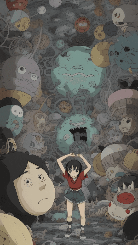 AI generated: one Studio Ghibli 16k4d rfktrstyle"In a disordered pose in a chaotic background" --chaos 45<lora:Vut...