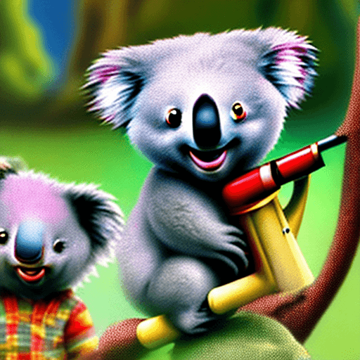 AI generated: dvd still of Blinky Bill (1983),. koala in red overalls with a yellow button carrying a flute as he ...
