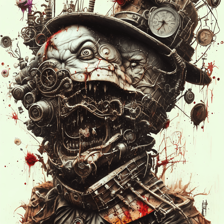 AI generated: Bansky art style, scary clown, dark soul, evil laughter, splash of paint, digital illustration, comi...