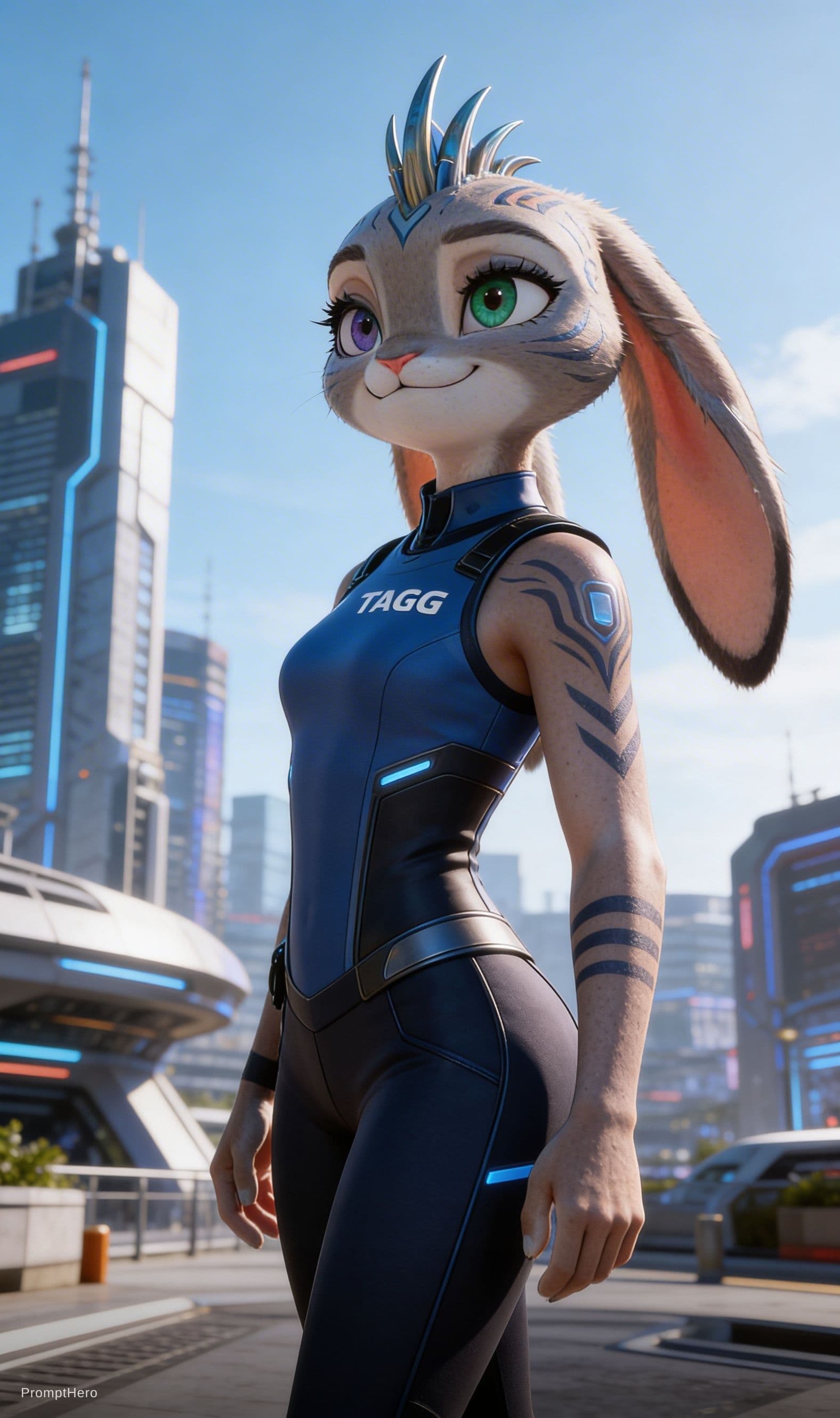 AI generated: Be inspired and create from reference. Officer Judy Hopps is a TAGG, powerful, loving. From animal t...