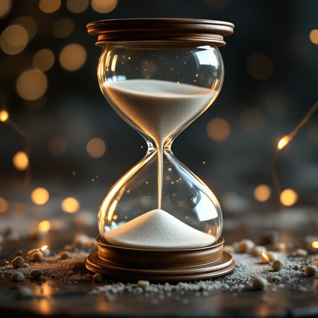 AI generated: A detailed, elegant hourglass with flowing sand, surrounded by soft lighting and a vintage, timeless...