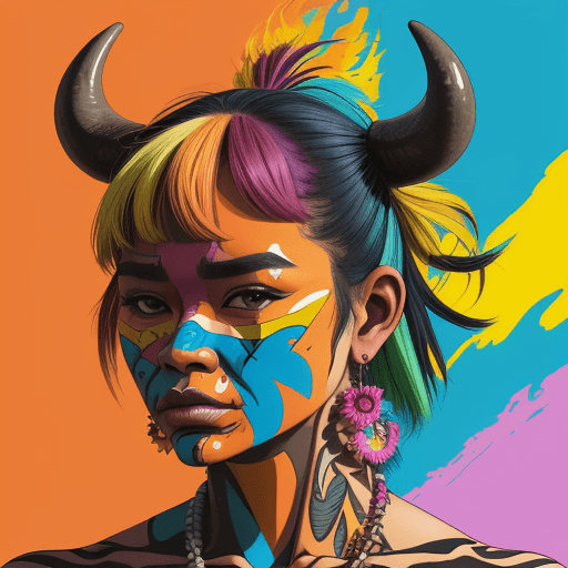 AI generated: Hawaiian artists, modern portrait series of a nelore cattle in colorful wear, in the style of aggres...