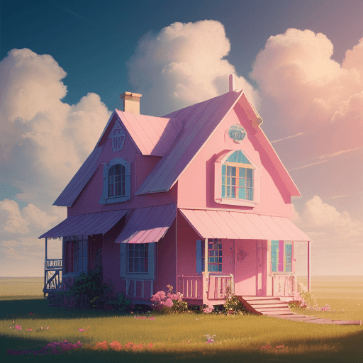 AI generated: A beautiful painting of the Cotton Candy House ,Love the clouds,Some watermelon,Colorful sunshine by...