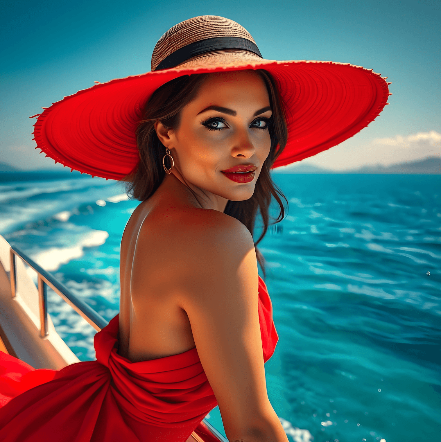 AI generated: A stunning sensual woman like Angelina Jolie with an hourglass figure, proportionate features, and r...