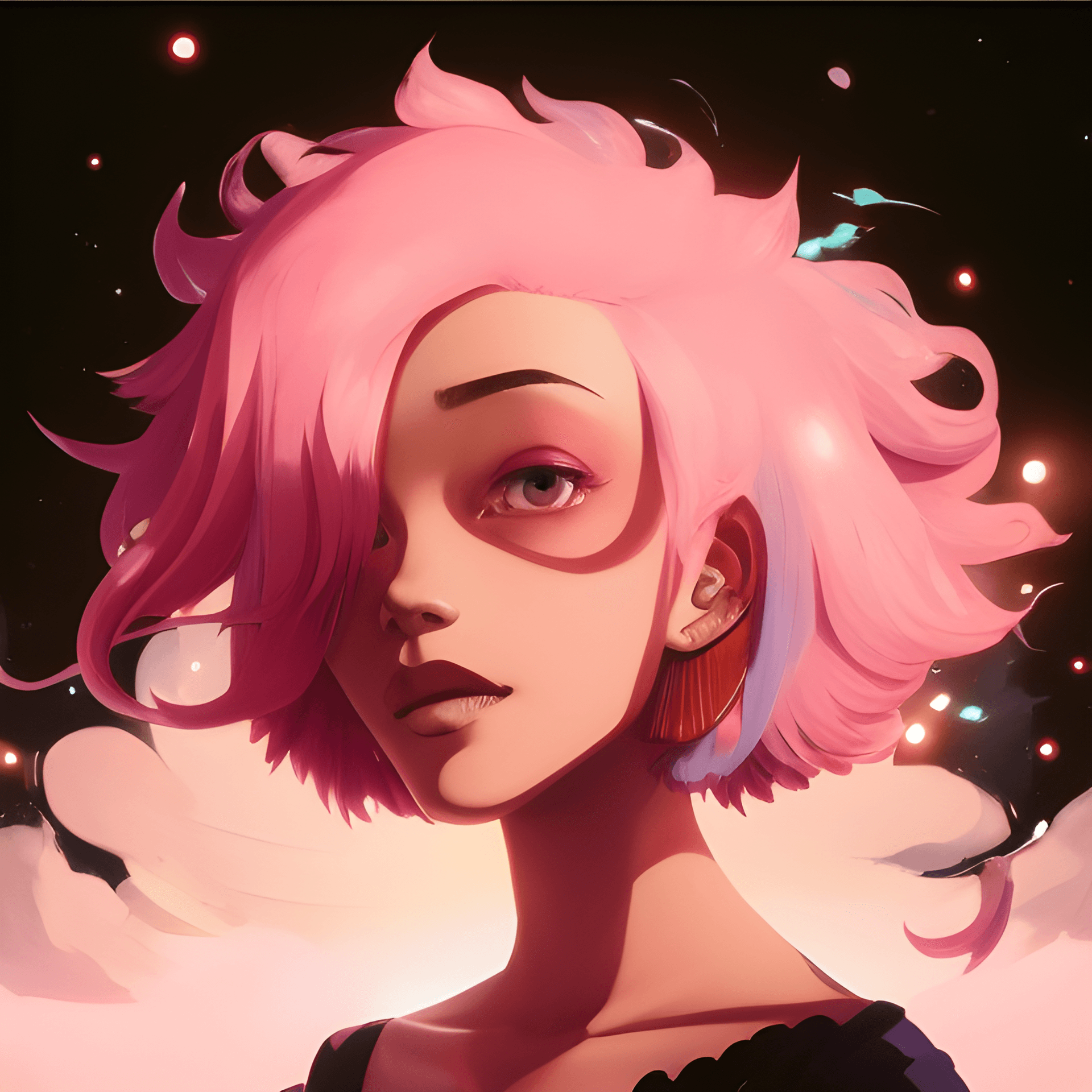 AI generated: a close up of a person with pink hair, inspired by loish, digital art, short curly blonde haired gir...