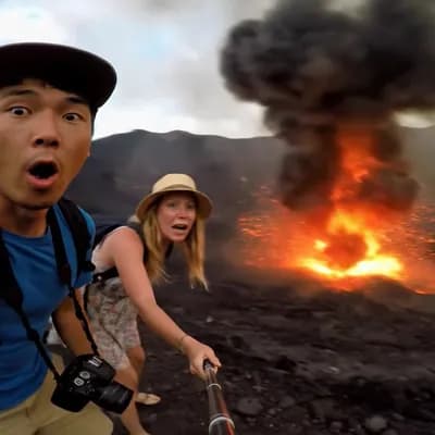 AI generated video: {
  "shot": {
    "composition": "handheld shaky framing with slight zoom as the camera struggles ...