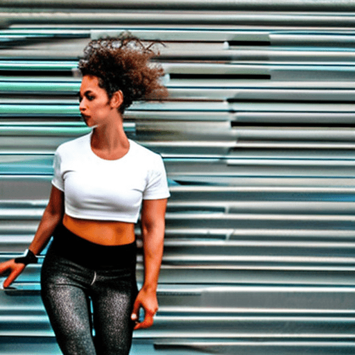 AI generated: female fitness model, Brazilian, messy hair, oversized white tee shirt
