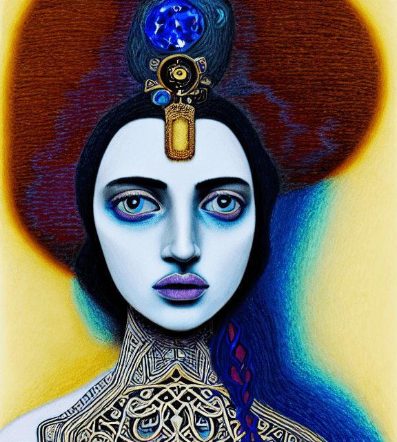 AI generated: coloured pencil drawing, high resolution 8k, Rothko 
 master painter, Byzantine artwork, 
young lady...
