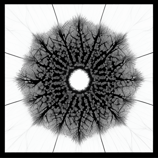 AI generated: rain of exagonal flowers, with shades of gradient black and white, thorny black branches