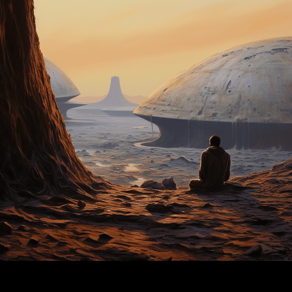AI generated:  alone on an alien planet, contemplation, left behind