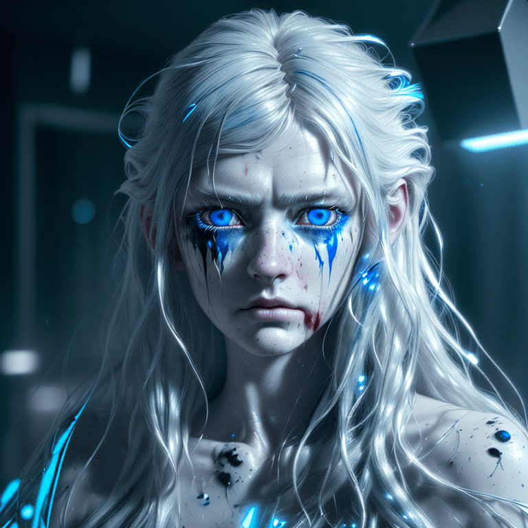 AI generated: an ultra realistic ethereal portrait of a paranormal  humanoid creature, long retro messy hair, empt...