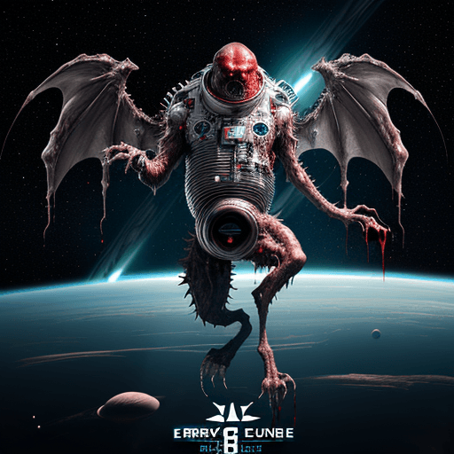 AI generated:  high quality foto of a bloody monster from energy, in space,  8k, big clows, lange zunge, lange dün...