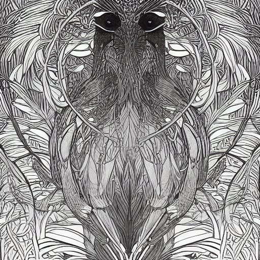 AI generated: clean simple line art of a cute beautiful exotic birds in their habitat, minimalistic patterns. no b...