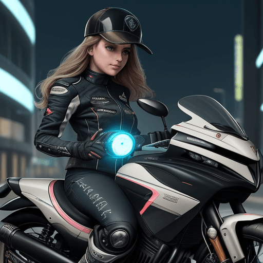 AI generated: captura a una mujer deslumbrante a lomos de una motocicleta de carreras futurista, con su elegante c...