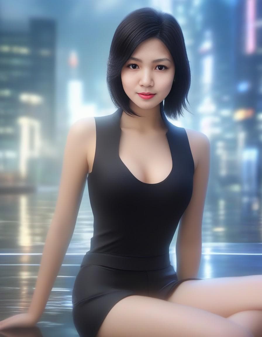 AI generated: epic photo realism, beautiful, wearing croptop and shortpant, full-body, perfect body, light color, ...