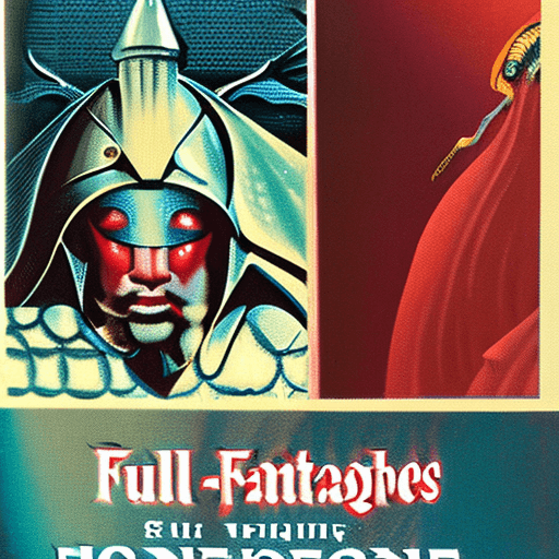 AI generated: 1970s paperback dark fantasy, sci-fi books covers, close up of a red knight wearing full plate armor...