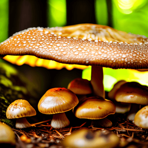 AI generated: photo
close-up
Shiitake mushrooms in the forest
There is morning dew
Light source shines from top to...