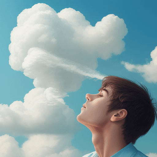 AI generated: аn adult who remembers his childhood, memories like clouds, something pleasant, airy, inspiring