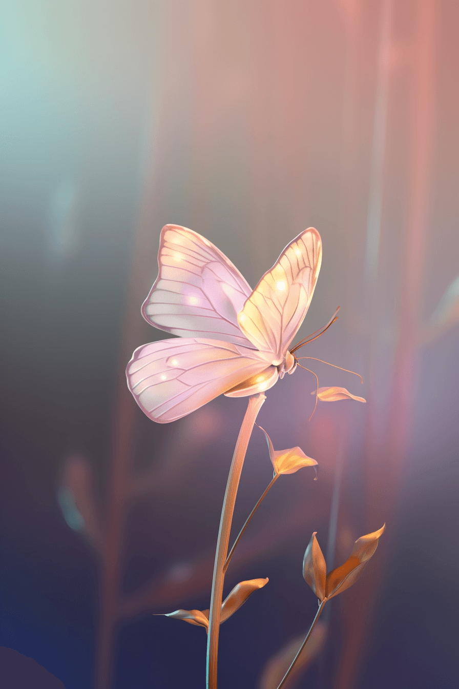 AI generated: A butterfly in iridescent pastel, graceful, delicate design, equipped with delicate wings, a soft mu...