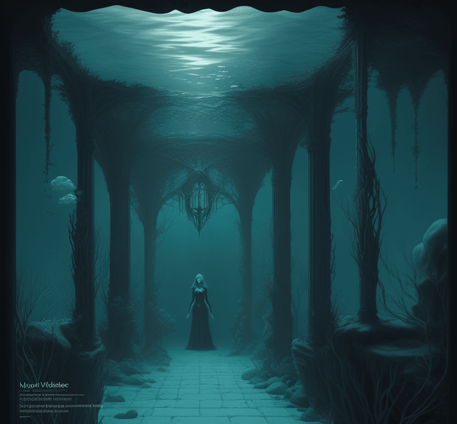 AI generated: the cover page for magazine, intricate underwater worlds, uncanny valley realism, gothic horror, aqu...