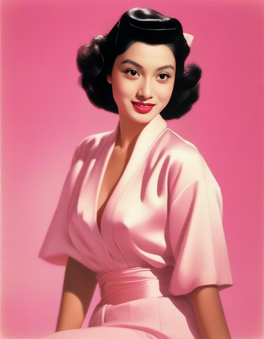 AI generated: A vintage illustration of an attractive woman with platinum blonde hair, wearing pink in the style o...