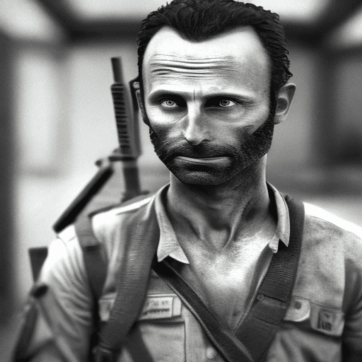 AI generated: a hyper realistic Rick Grimes from the walking dead as a futureistic soldier, the walking dead seaso...